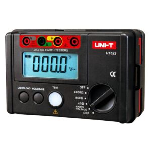 UNI-T UT522 Earth resistance 0~4000Ω;  AC earth voltage 400V;  50Hz/60Hz ;   Data storage 20 set, 2- wire/3 wire testing